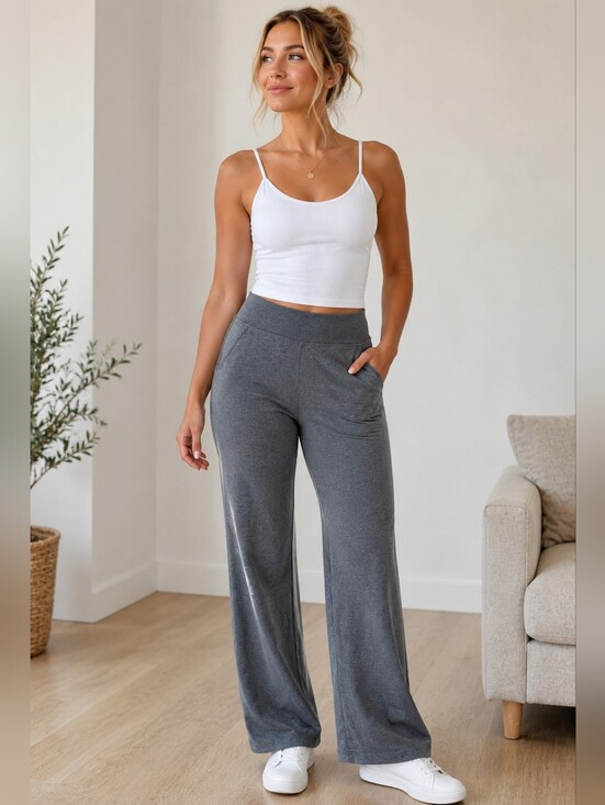 Northern Reflections Pants - Northern Reflections Charcoal Gray Wide-Leg Lounge Pants